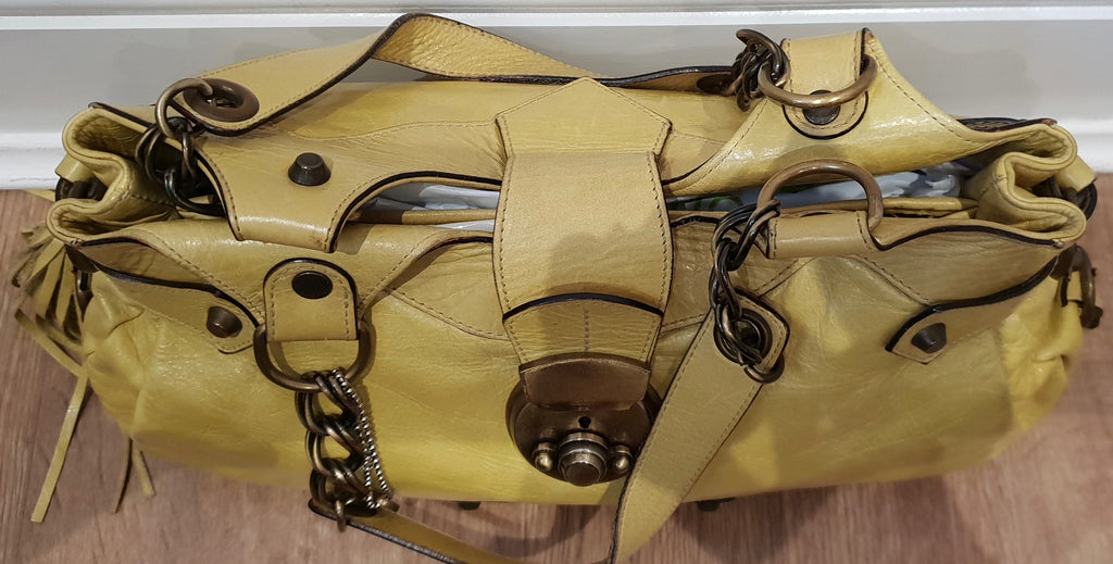 BARBARA BUI Yellow Leather Brass Tone Hardware Branded Small Tote Shoulder Bag