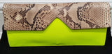 WALTER STEIGER Neon Yellow Beige Snake Print Leather Small Clutch Shoulder Bag