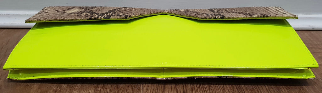 WALTER STEIGER Neon Yellow Beige Snake Print Leather Small Clutch Shoulder Bag