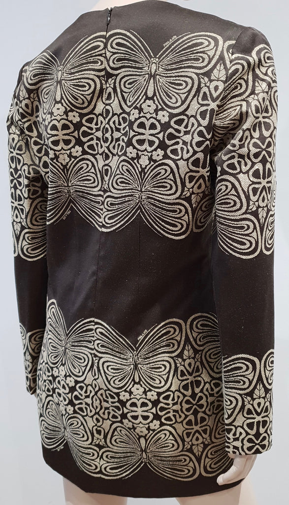 PAUL & JOE Brown Gold Butterfly & Floral Printed Long Sleeve Short Mini Dress 42