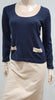 SALVATORE FERRAGAMO Navy Blue Long Sleeve Jumper & Beige Pencil Skirt Suit UK10