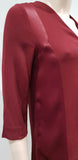 SANDRO PARIS Burgundy V Neck Satin Panel 3/4 Sleeve Short Mini Tunic Shift Dress