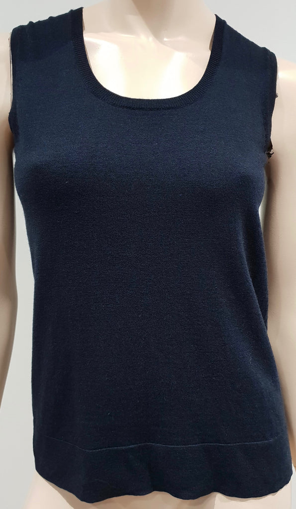 PAULE KA Navy Blue 100% Wool Sleeveless Fine Knitwear Tank Vest Jumper Sweater M