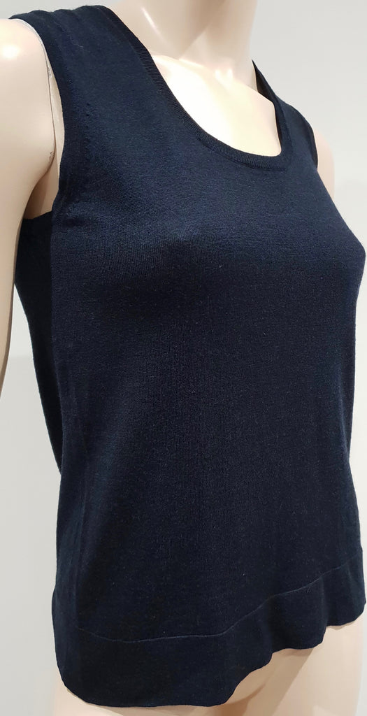 PAULE KA Navy Blue 100% Wool Sleeveless Fine Knitwear Tank Vest Jumper Sweater M