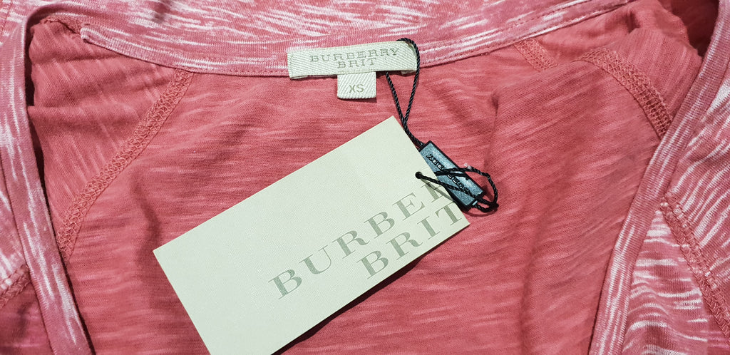 BURBERRY BRIT Red & Cream Cotton Check Printed Short Sleeve T-Shirt Top XS BNWT
