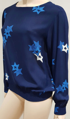 RICKIE FREEMAN FOR TERI JON Blue & Multi Colour Silk Jacket & Skirt Suit 6 UK10