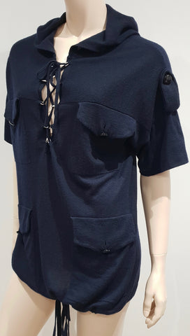 3.1 PHILLIP LIM Navy Blue Merino Wool Military Style Knitwear Zipper Cardigan Jacket M
