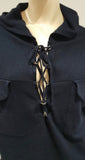 3.1 PHILLIP LIM Navy Blue Cashmere Tie Neck Hooded Short Length Jumper Sweater M