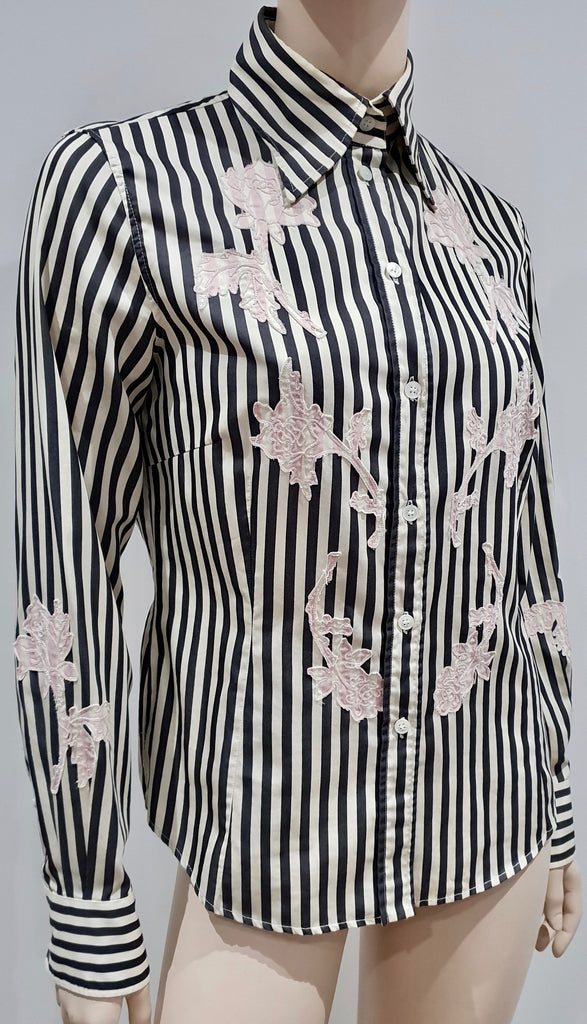 PAUL SMITH WOMEN Cream Black Stripe Pink Floral Detail Blouse Shirt Top 44 UK12