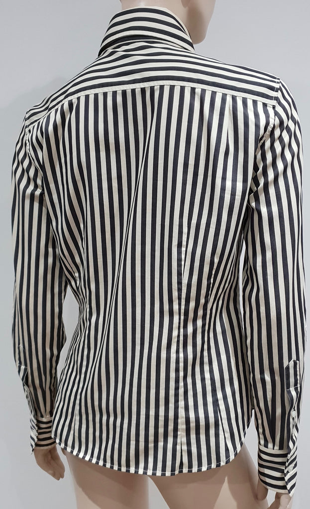 PAUL SMITH WOMEN Cream Black Stripe Pink Floral Detail Blouse Shirt Top 44 UK12