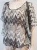 ELLA MOSS Cream & Grey 100% Silk Chevron Zig Zag Flare Sleeve Kaftan Blouse Top