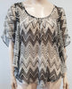 ELLA MOSS Cream & Grey 100% Silk Chevron Zig Zag Flare Sleeve Kaftan Blouse Top