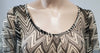 ELLA MOSS Cream & Grey 100% Silk Chevron Zig Zag Flare Sleeve Kaftan Blouse Top