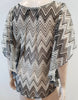 ELLA MOSS Cream & Grey 100% Silk Chevron Zig Zag Flare Sleeve Kaftan Blouse Top