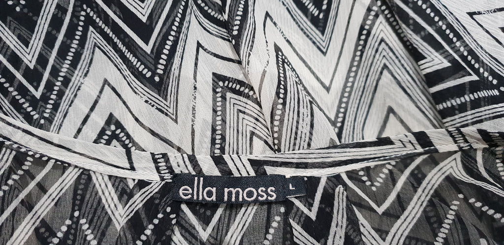 ELLA MOSS Cream & Grey 100% Silk Chevron Zig Zag Flare Sleeve Kaftan Blouse Top