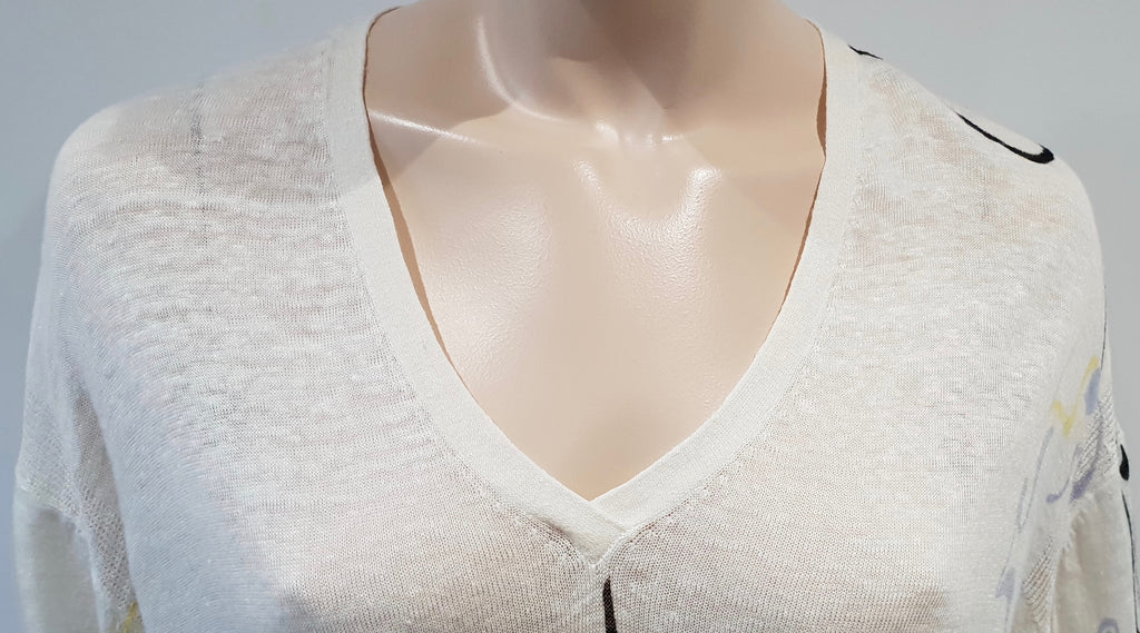 BIMBA Y LOLA Cream 100% Linen Multi Colour Pattern Fine Knit Jumper Sweater Top