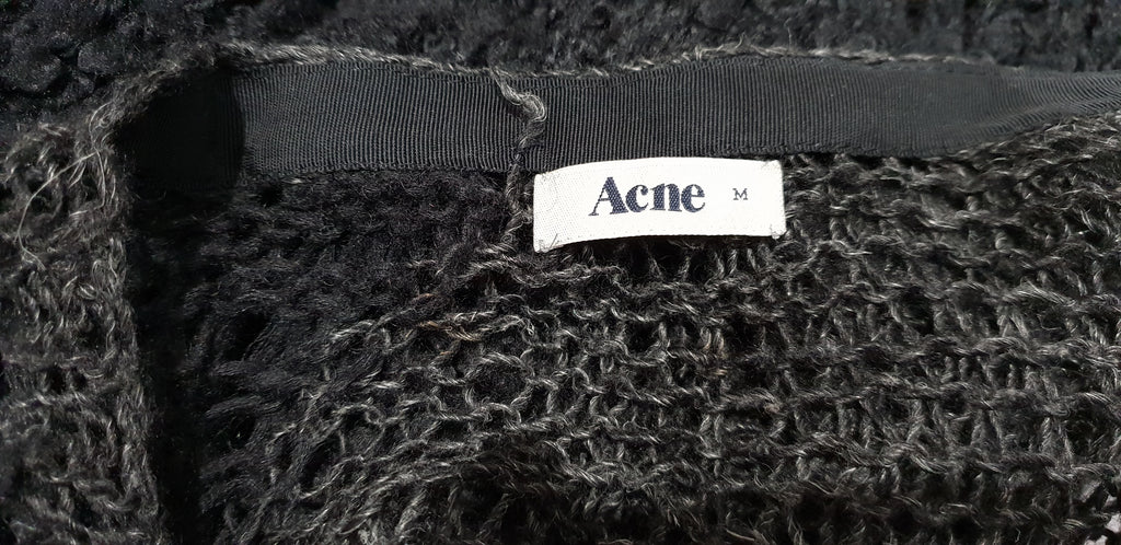 ACNE Black Wool Mohair Blend Oversized Loose Chunky Knit Jumper Sweater Top M