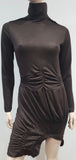 SOPHIA KOKOSALAKI Brown Wool Blend High Neck Pleated Short Mini Dress I42 UK10