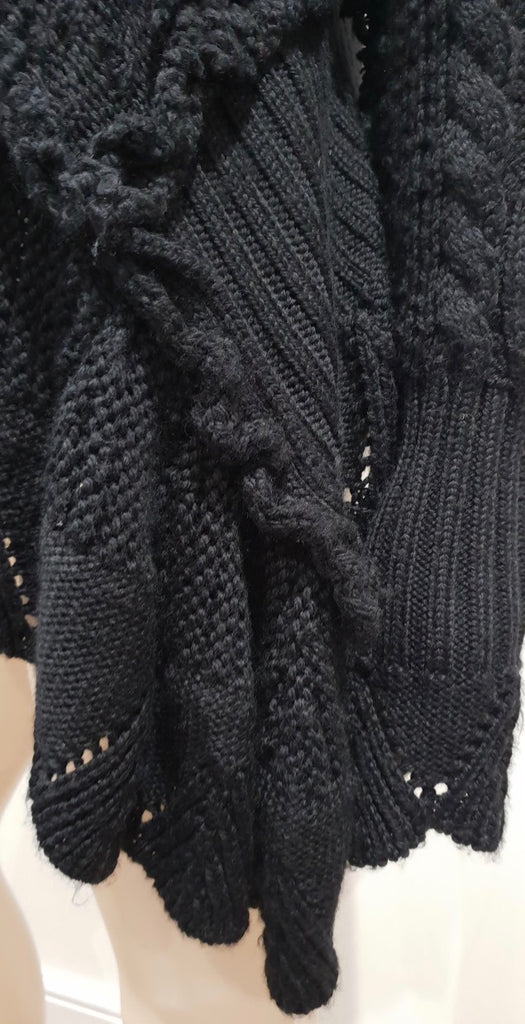 JUST CAVALLI Black Wool Blend Collared V Neck Chunky Knitwear Cardigan IT44 UK12