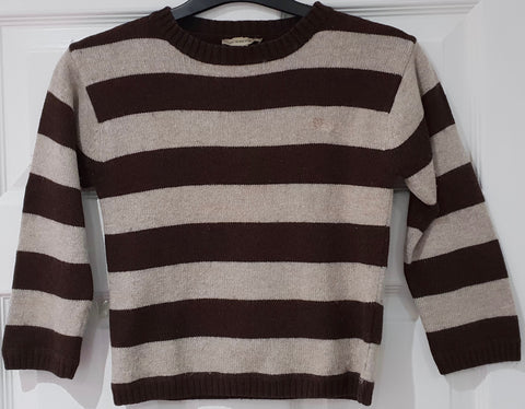 SCOTCH SHRUNK Boy's Navy & Cream Stripe Knitted Cotton V Neck Cardigan Top BNWT