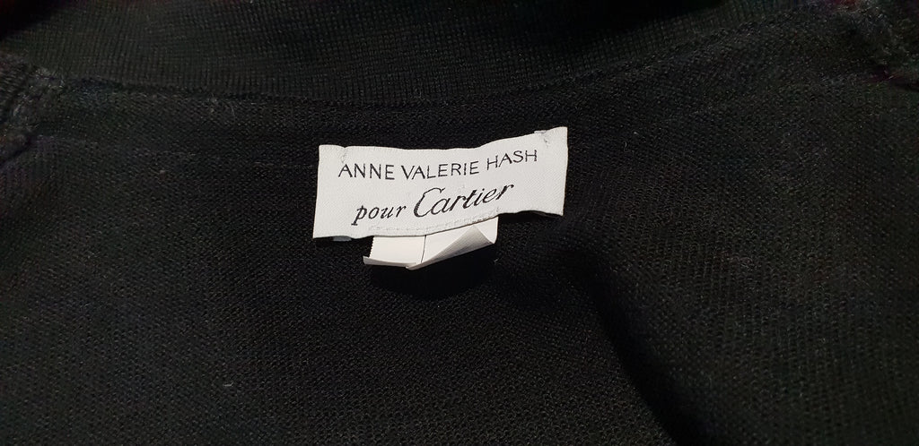 ANNE VALERIE HASH POUR CARTIER Black Wool Ribbon Trim Long Sleeve Cardigan M