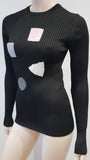 AKRIS Black Round Neck Multi Colour Detail Long Sleeve Rib Jumper Sweater Top