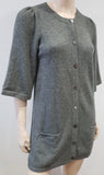 VINCE Grey Cashmere Round Neck Short Sleeve Long Length Knitwear Cardigan Top S