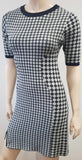 ACNE Pale Blue Navy Cotton Silk Geometric Pattern Short Sleeve Mini Jumper Dress