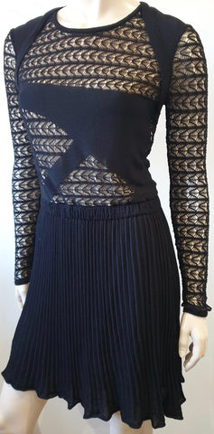 3.1 PHILLIP LIM Black Cotton Silk Short Sleeve Split Side Sheer Hemline Dress M