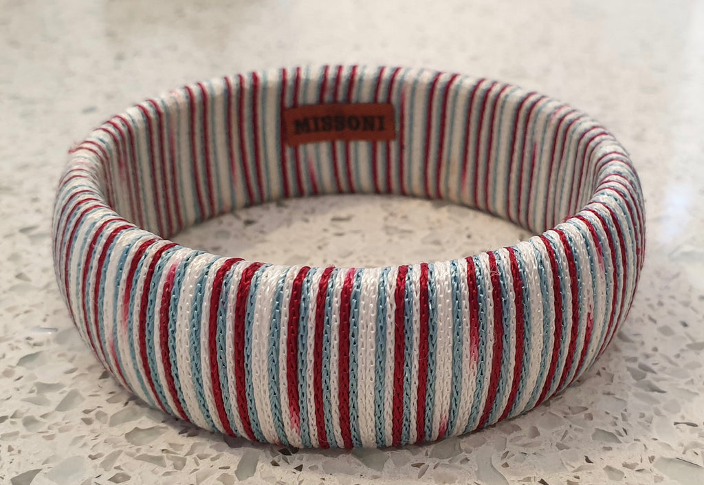 MISSONI Women's Red White & Blue Embroidered Stripe Fabric Bangle Bracelet