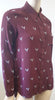 TIBI NEW YORK Burgundy Silk Bird Print Collared Long Sleeve Blouse Shirt Top UK8