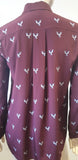 TIBI NEW YORK Burgundy Silk Bird Print Collared Long Sleeve Blouse Shirt Top UK8
