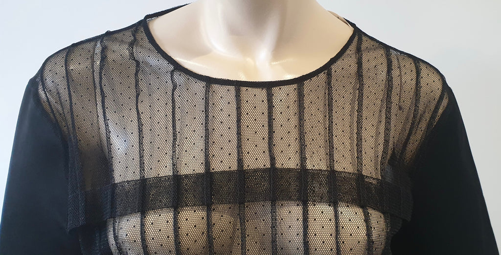 SCHUMACHER Black Silk Blend Sheer Mesh & Lace Short Sleeve Blouse Top 4; L