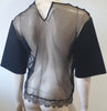 SCHUMACHER Black Silk Blend Sheer Mesh & Lace Short Sleeve Blouse Top 4; L