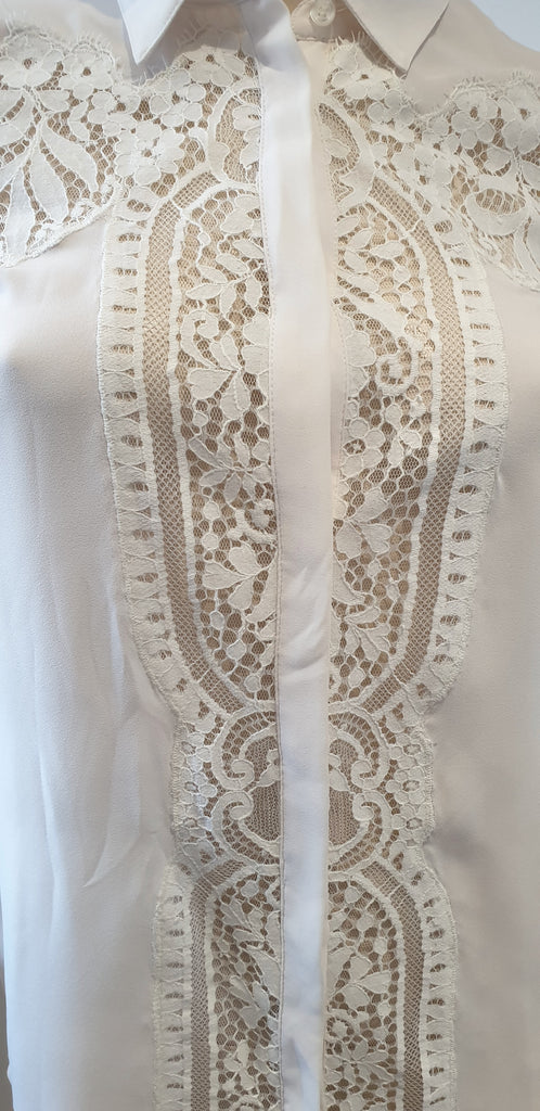 THE KOOPLES Off White Cream Collared Lace Insert Long Sleeve Blouse Shirt Top XS