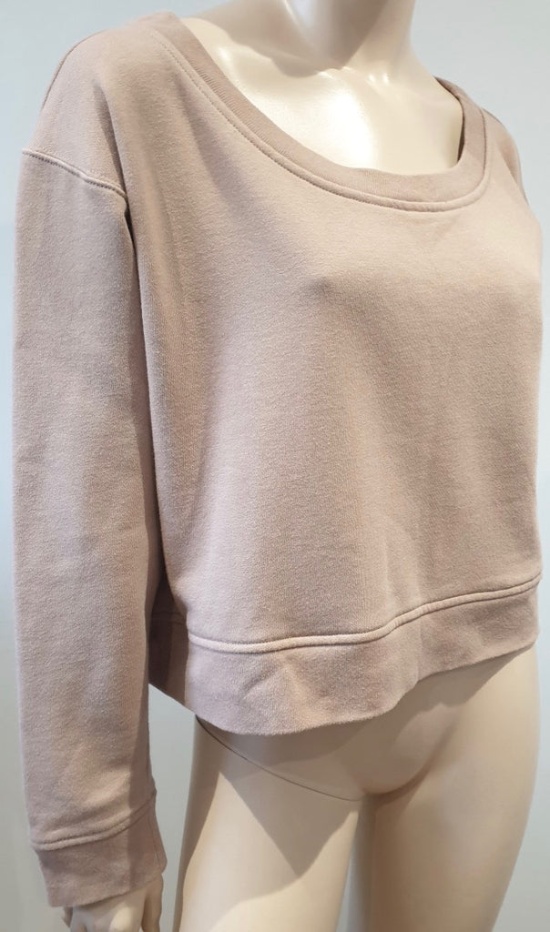 T ALEXANDER WANG Beige Cotton Short Crop Long Sleeve Sweater Sweatshirt Top L
