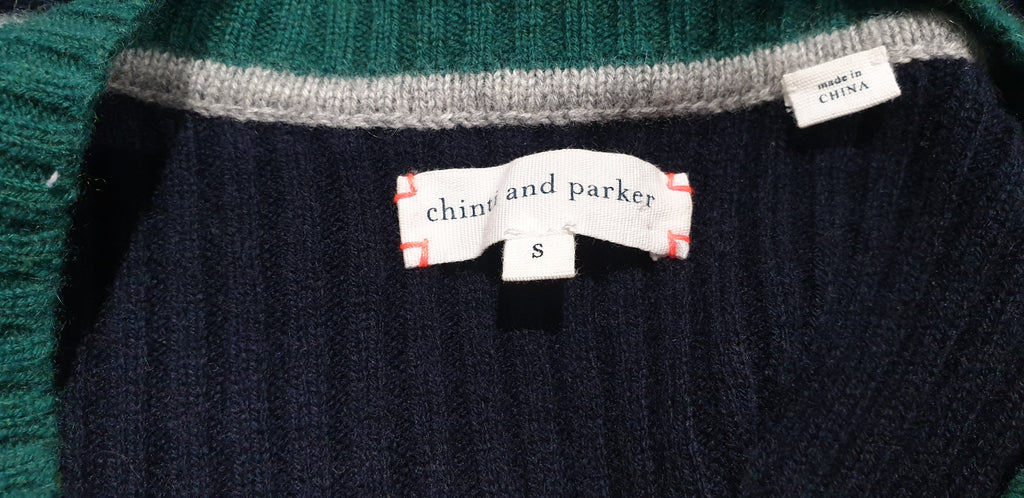 CHINTI & PARKER Navy Blue Wool & Cashmere Colour Block Ribbed Cardigan Top S