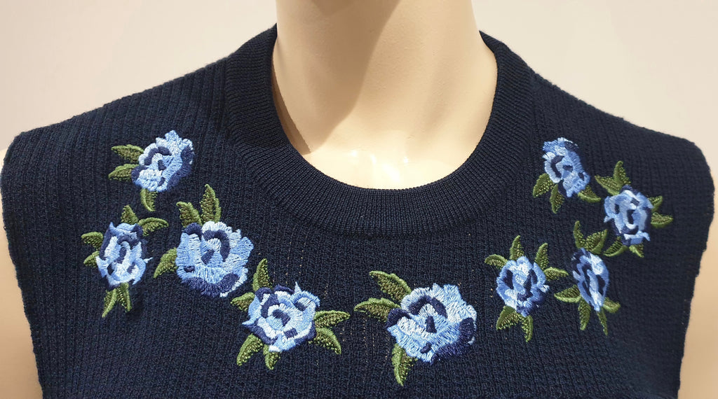 THE KOOPLES Navy Blue Wool Embroidered Ruffle Cold Shoulder Jumper Sweater Top L