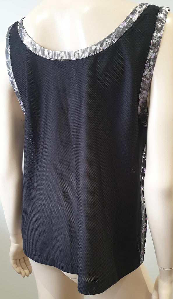 MARC BY MARC JACOBS Black Silk Abstract Printed Mesh Rear Vest Tank Top L