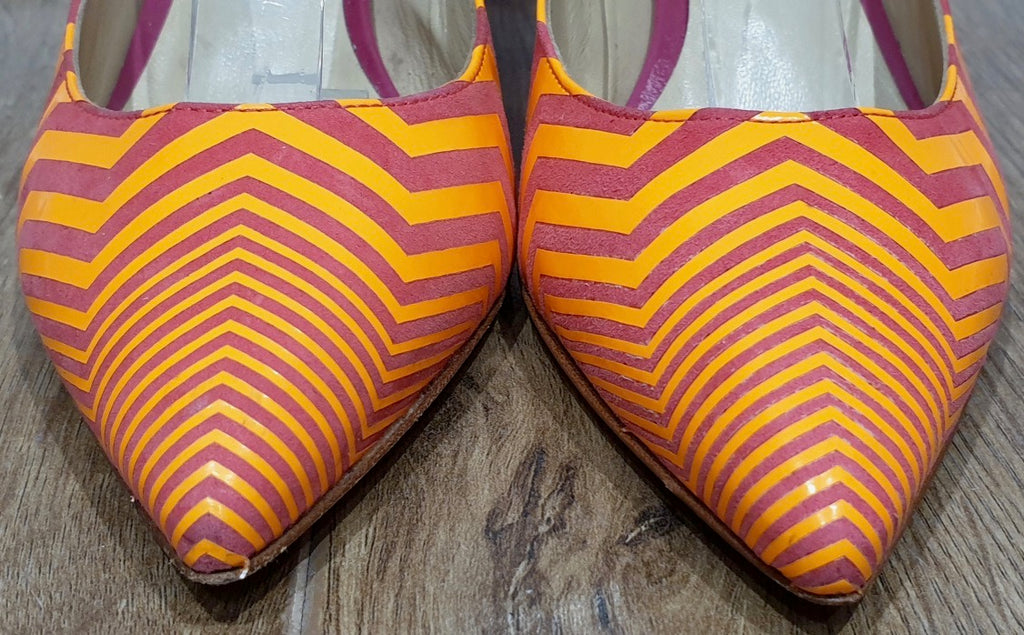 NICHOLAS KIRKWOOD Orange & Red Zig Zag Pointed Metallic Block Heel Pumps Shoes 3