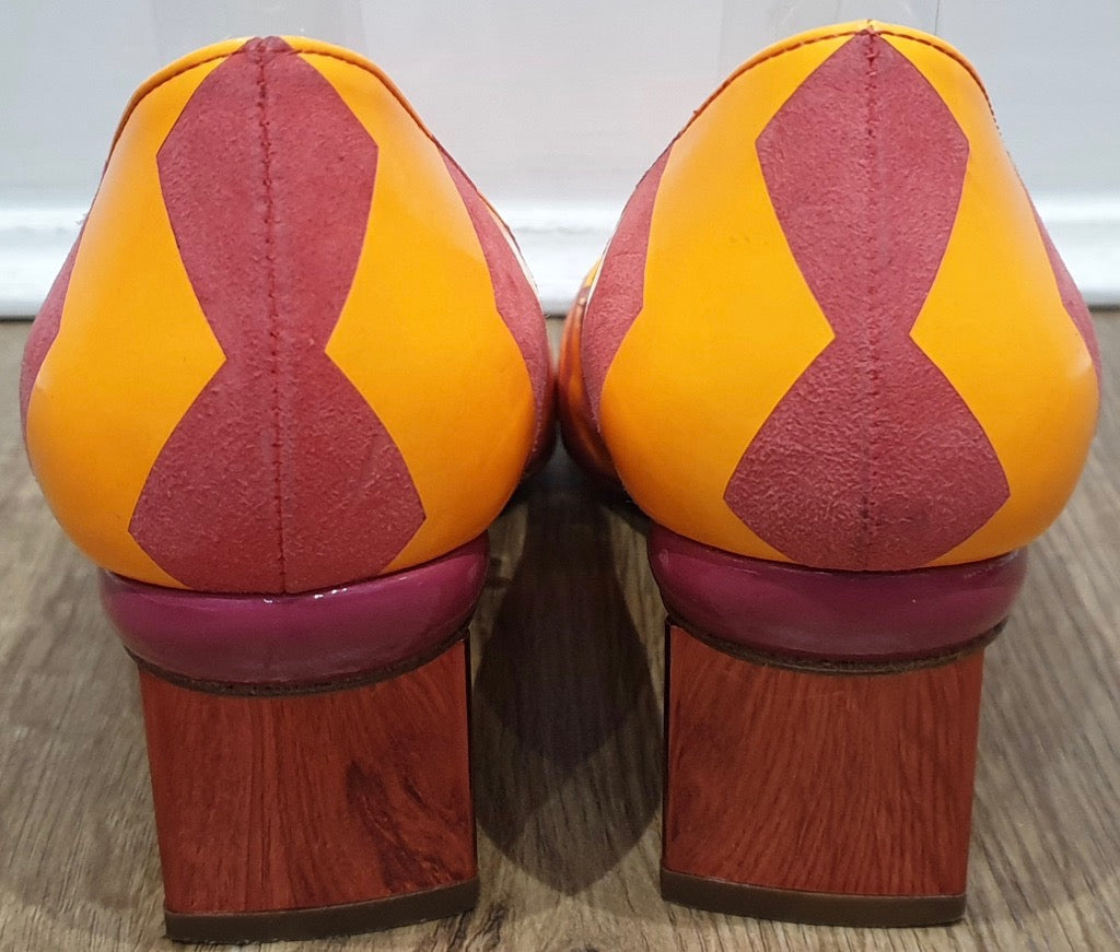 NICHOLAS KIRKWOOD Orange & Red Zig Zag Pointed Metallic Block Heel Pumps Shoes 3