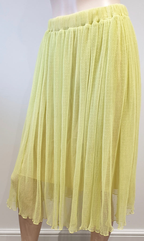 BAUM UND PFERDGARTEN Yellow Pleated Polka Dot Mesh Midi Skirt 36 UK10 BNWT