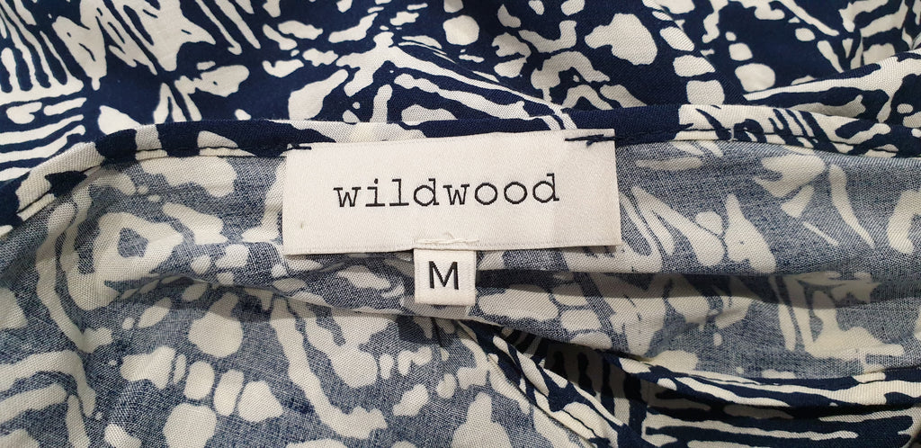 WILDWOOD Greece Navy & Cream Abstract Print Round Neck Low Back Mini Dress M