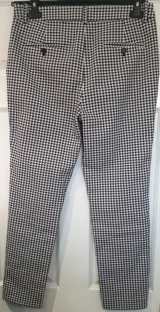 THEORY Black & White Cotton Dogtooth Pattern Crop Capri Tapered Trousers Pants M
