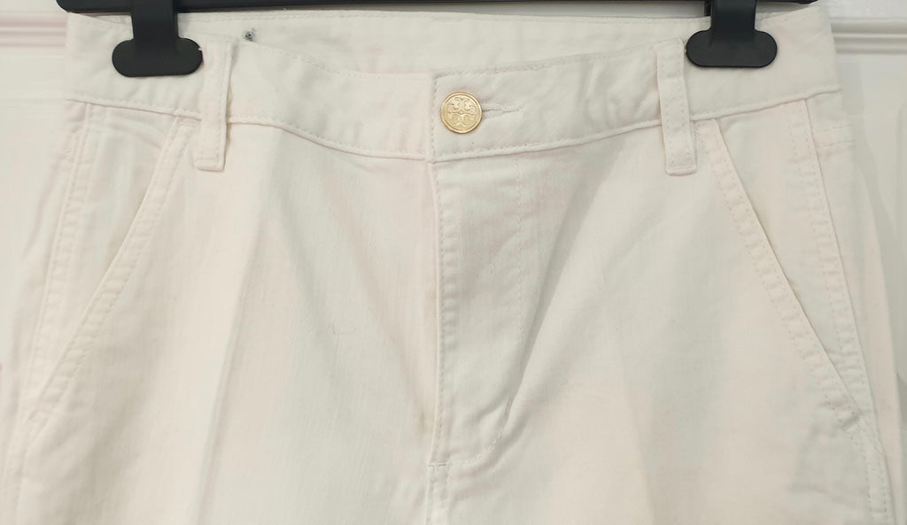 TORY BURCH White Cotton Stretch High Rise Wide Flare Leg Jeans Trousers Pants 27