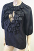 GIVENCHY Black Silk Round Tie Ruffle Neckline 3/4 Sleeve Blouse Shirt Top 36 UK8