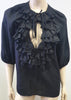 GIVENCHY Black Silk Round Tie Ruffle Neckline 3/4 Sleeve Blouse Shirt Top 36 UK8