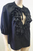 GIVENCHY Black Silk Round Tie Ruffle Neckline 3/4 Sleeve Blouse Shirt Top 36 UK8