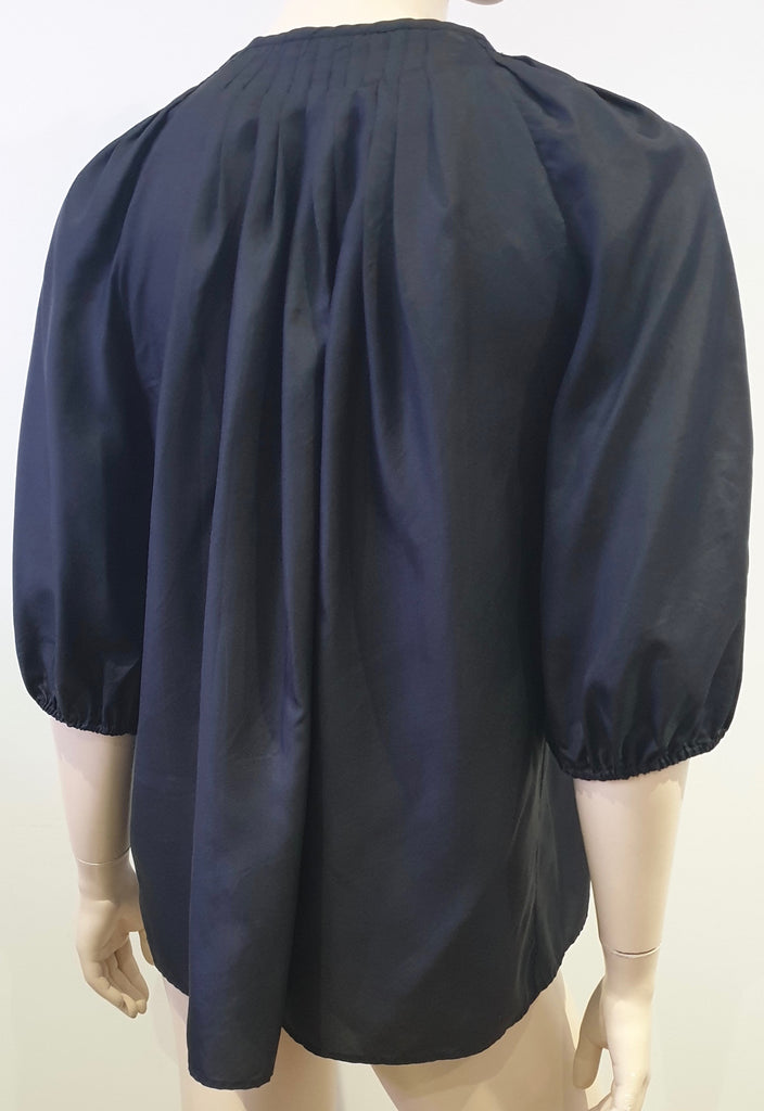 GIVENCHY Black Silk Round Tie Ruffle Neckline 3/4 Sleeve Blouse Shirt Top 36 UK8