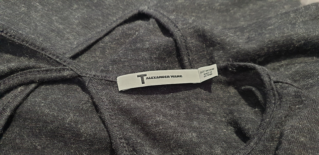 T ALEXANDER WANG Charcoal Grey Eyelet Rear Long Sleeve Sweater T-Shirt Top M